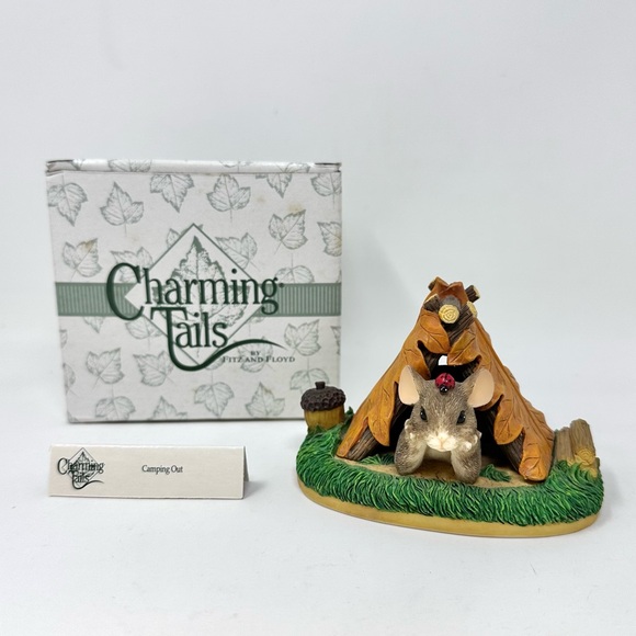 Vintage Fitz and Floyd Charming Tails Camping Out Figurine Whimsical Mouse Tent - Picture 2 of 13